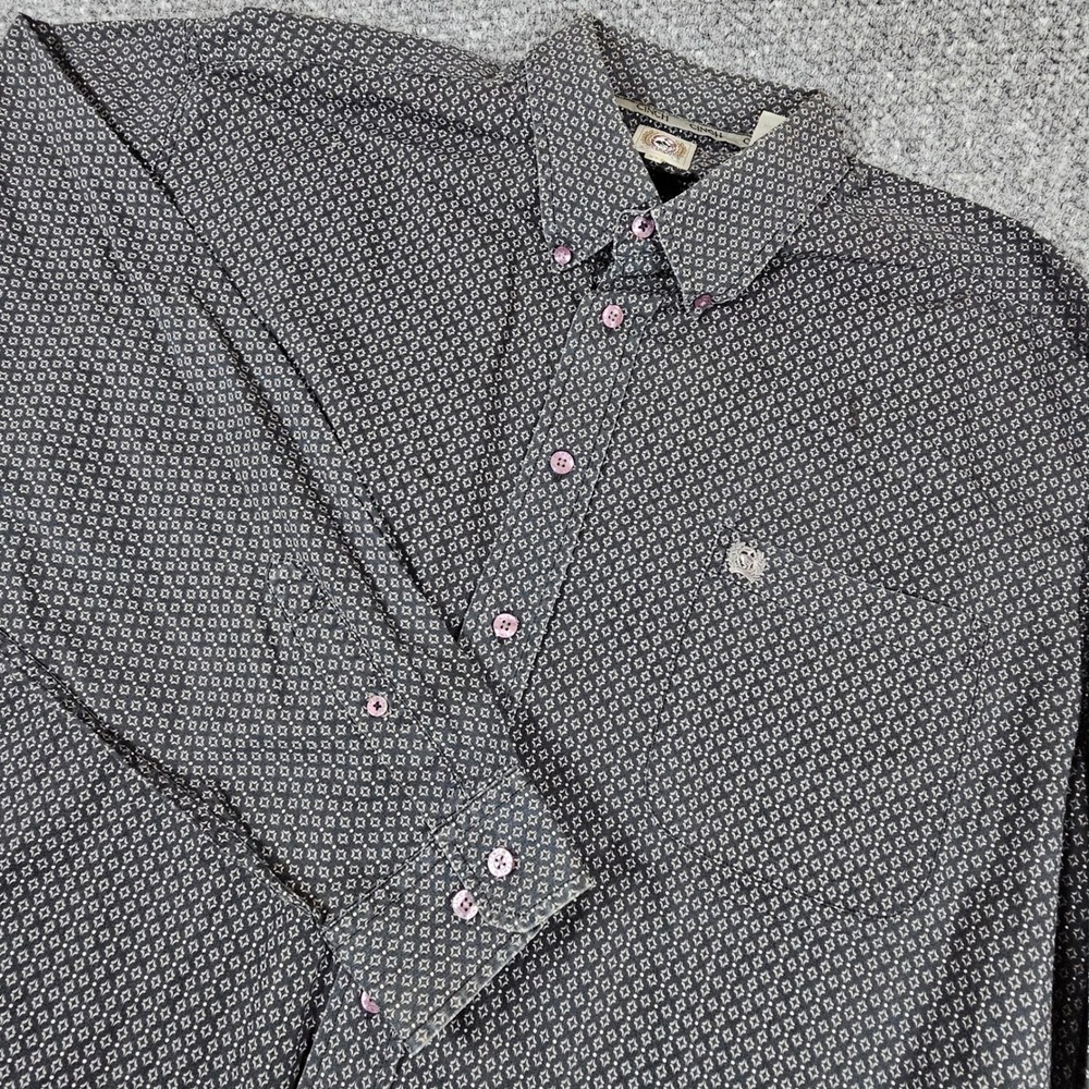 Cinch Mens XL Long‎ Sleeve Button Down Shirt Geometric Print Pink Button XL
